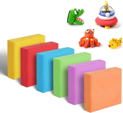 Set van 6 Herbruikbare Kneedgum, Vuilvrije Teken Gum, Kleurrijke Kneedgum met Doorzichtige Pennenhouder, Ideaal voor Kinderen en Schoolbenodigdheden