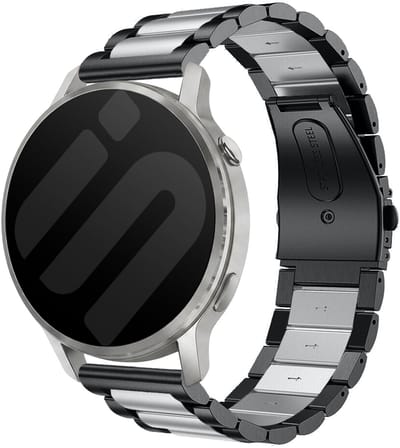Strap-it 20mm stalen band - universeel geschikt voor Garmin Vivoactive 6 / 5 / 3 / Vivomove / 3 / HR / Style / Luxe / Sport / Trend / Forerunner 645 / 570 / 245 / 170 / 165 / 70 / 55 / Venu / SQ / SQ2 / 2 Plus / Approach S12 / S40 - Zwart/zilver
