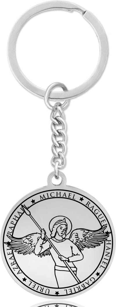 Beschermengel Michaël Sleutelhanger – Spiritueel Cadeau van Roestvrij Staal – Zilverkleurig – Pax Amare