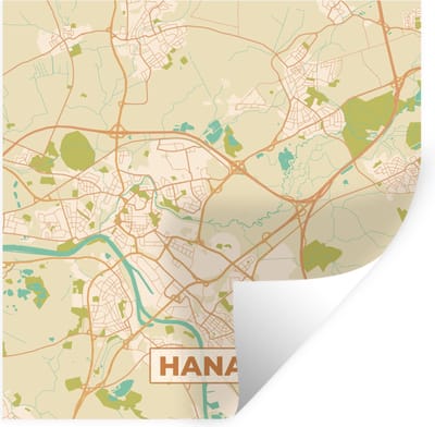 Muurstickers - Sticker Folie - Hanau - Plattegrond - Vintage - Kaart - Stadskaart - 100x100 cm - Plakfolie - Muurstickers Kinderkamer - Zelfklevend Behang XXL - Zelfklevend behangpapier - Stickerfolie