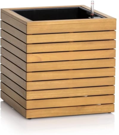 Famanu – Plantenbak houtlook vierkant met waterreservoir en binnenpot 44 x 44 x 46 cm
