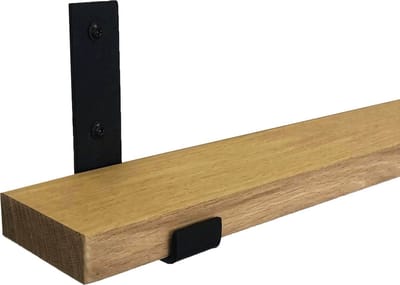 GoudmetHout® Wandplank Industrieel - 40 x 10 cm Muurplank - Eiken Hout - Decoratie Wandrek & Boekenrek - Hangplank Keuken - Wall Shelf + 2 Mat Zwarte Plankdragers van Staal
