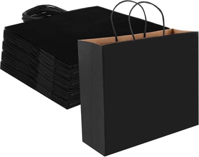 30 Stuks Zwarte Papieren Tassen, 32 x 27 x 11 cm, Grote Tassen met Handvat voor Verjaardagsfeest, Kerst, Cadeauverpakking en Winkelen