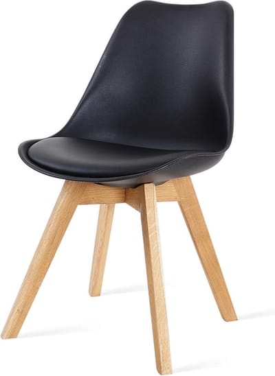 Essence Madera Eetkamerstoel Zwart - Kunststof - PU Zitting - Naturel Houten Poten - Modern - Kuipstoel