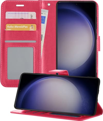 Hoesje - Geschikt voor Samsung Galaxy S23 - Luxe Bookcase - Walletcase Hoes - Portemonnee - Cover - Telefoonhoes - Donkerroze