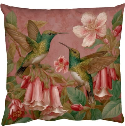 Sierkussens - Kussentjes Woonkamer - 50x50 cm - Kolibries - Bloemen - Groen - Roze