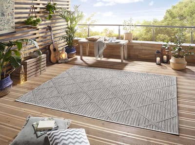 Elle Decoration buiten vloerkleed ruiten Yonne - crème/grijs 77x150