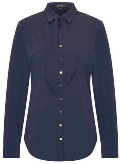 MI PIACE - Travel Blouse Uni Gold Button 202767 Dark Blue - Maat : S