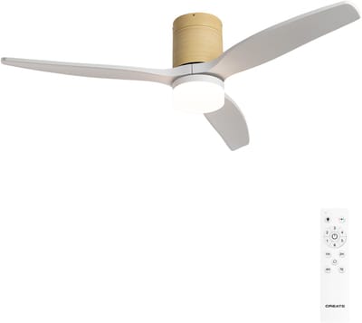 CREATE - Stille 40W plafondventilator met technische ABS bladen in verschillende maten - Met licht - Afstandsbediening - Licht houtlook / Wit - WIND CALM