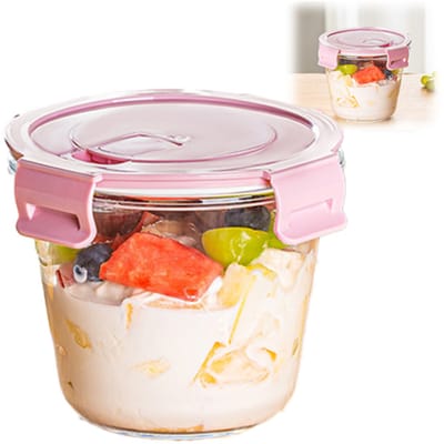 VHV-Vershoudbakjes - Glazen vershoudbakjes - Set van 1 - Bewaarbakjes glas - Luchtdicht - 700 ml - Magnetronbestendig - Voor soep en maaltijden - Roze