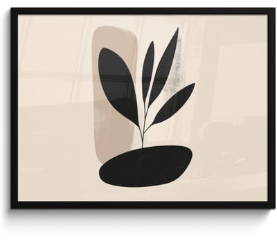 Poster in lijst - Fotolijst 70x50 cm - Posters - Plant - Beige - Japandi - Posterlijst zwart - Decoratie - Wanddecoratie woonkamer - Muurdecoratie slaapkamer