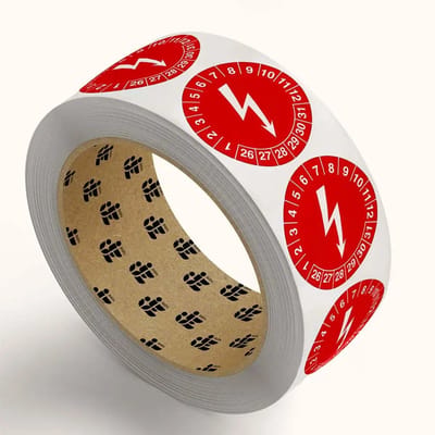 Elektrische keuringsstickers - jaartallen 26-31 - op rol | 2 cm - 1113 stickers per rol