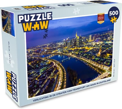 Puzzel Verlichting in de straten van Frankfurt am Main in Duitsland - Legpuzzel - Puzzel 500 stukjes