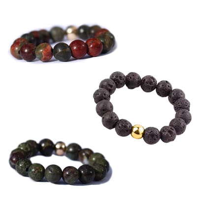 Bixorp Gems Edelstenen Ringen Set Rode Picasso Jaspis + Lavasteen + Unakiet - Kralenring