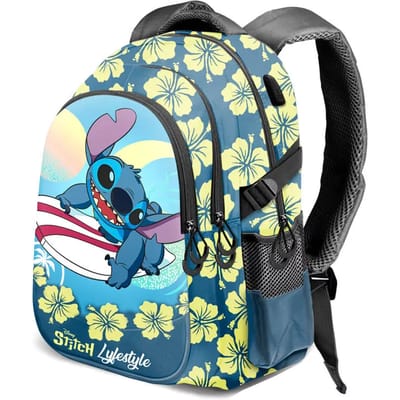 Karactermania - Lilo en Stitch - Running Plus Rugzak - Handbagage Backpack met Trolley bevestiging + USB poort - Blauw - Disney