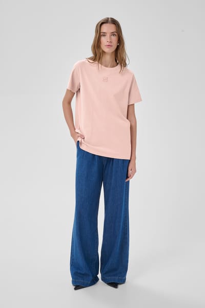 My Essential Wardrobe Seattlemw Logo Emb. Tee Tops & T-shirts Dames - Shirt - Lichtroze - Maat M