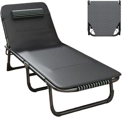 Vouwbed met Rugleuning - Campingbed Gastenbed - Ontspannen Buiten - Verstelbare Rugleuning - 190x75x28cm - Zwart