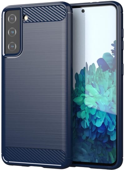 Cadorabo Hoesje geschikt voor Samsung Galaxy S21 FE in BRUSHED BLAUW - Beschermhoes van flexibel TPU siliconen in roestvrij staal-carbonvezel look Case Cover