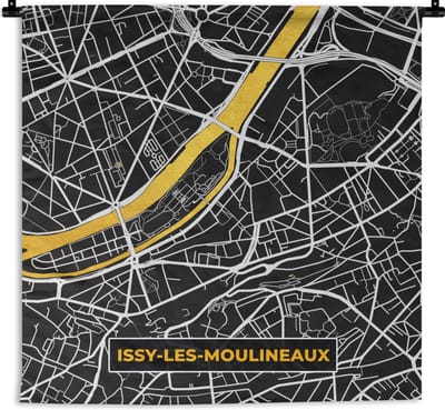 Wandkleed - Wanddoek - Plattegrond – Issy-les-Moulineaux – Stadskaart – Kaart – Frankrijk - 180x180 cm - Wandtapijt