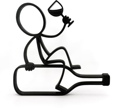 Stickyman Wijndrinker - decoratiebeeldje - zwart - 20 cm hoog