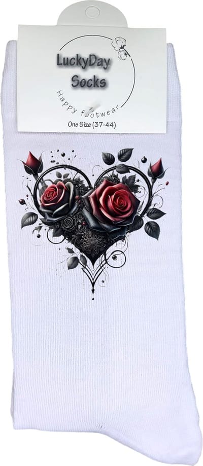 Rozen hart - Valentijn sokken - Valentijns Cadeau - Grappige sokken - Leuke sokken - Hem Haar sokken - Vrolijke sokken - Gothic - Vaderdag - Moederdag - Verjaardag cadeau - Kerst cadeau - Leuk Cadeau - Speciaal cadeau - Sokken maken Happy - 37-44