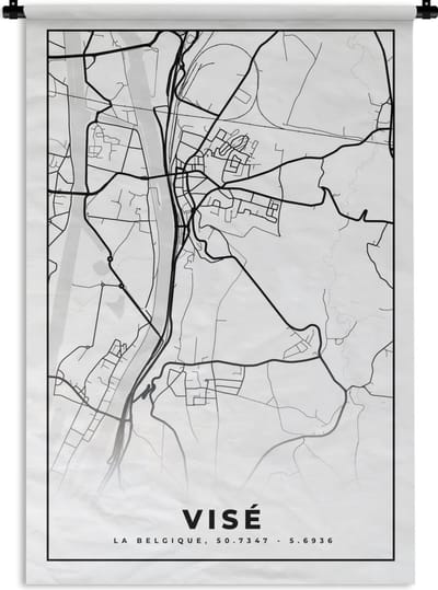 Wandkleed - Wanddoek - België – Visé – Stadskaart – Kaart – Zwart Wit – Plattegrond - 120x180 cm - Wandtapijt