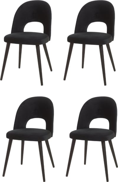 WAYS. – Matstoffen eetkamerstoelen – Zwart – Elegant design - Houten poten – 4 stuks