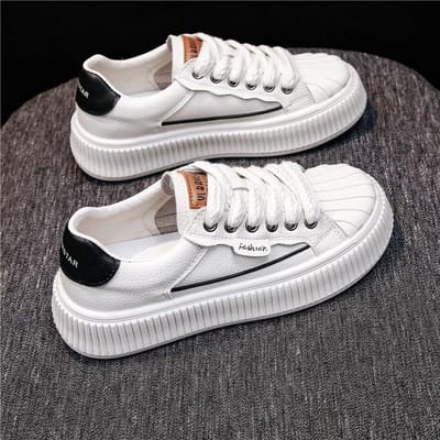 Leren Kleine Witte Schoenen Dames Platform Biscuit Schoenen Vroege Herfst Nieuwe Veelzijdige Shell Head Board Schoenen Casual Sportschoenen 40