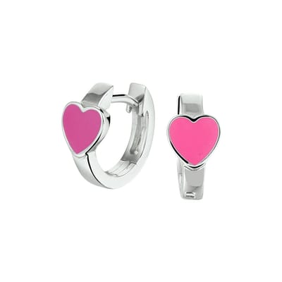 Kinder Oorringen van 925 Zilver met Roze Emaille Hart | Gerhodineerd & Makkelijk te Dragen | Jonline