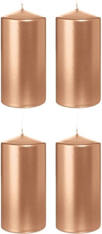 Trend Candles Cilinderkaars/stompkaars - 4x - roségoud - 6 x 12 cm - 40 branduren - horeca kaarsen