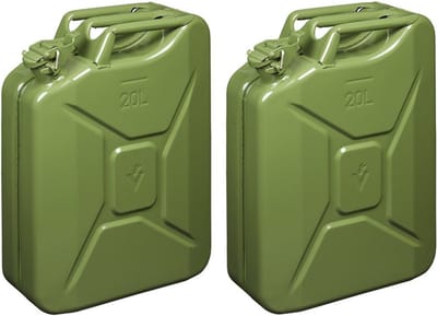 Pro Plus Metalen jerrycan 20 liter legergroen - Set van 2x stuks - geschikt voor brandstof - benzine / diesel