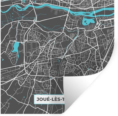 Muurstickers - Sticker Folie - Frankijk - Joué-lès-Tours - Plattegrond - Kaart - Stadskaart - 100x100 cm - Plakfolie - Muurstickers Kinderkamer - Zelfklevend Behang XXL - Zelfklevend behangpapier - Stickerfolie