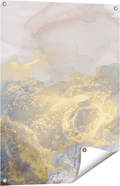 Gards Tuinposter Abstracte Kunst van Grijze Gouden Marmer - 60x80 cm - Tuindoek - Tuindecoratie - Wanddecoratie buiten - Tuinschilderij