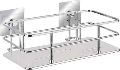 Famanu – Wandsteun voor badkamer, roestvrij staal, bevestiging zonder boren, 24 x 10 x 14,5 cm, chroom