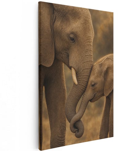Artaza Canvas Schilderij Olifant Met Kalf - Natuur - Warm Bruin - 40x60 cm - Wanddecoratie Woonkamer - Schilderijen - Muurdecoratie