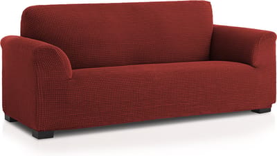 Belmarti® Bankhoes Milos 140cm tot 180cm breed - Steenrood - Bankhoezen van ademend katoen - Premium Belmarti® kwaliteit - Extreme stretch
