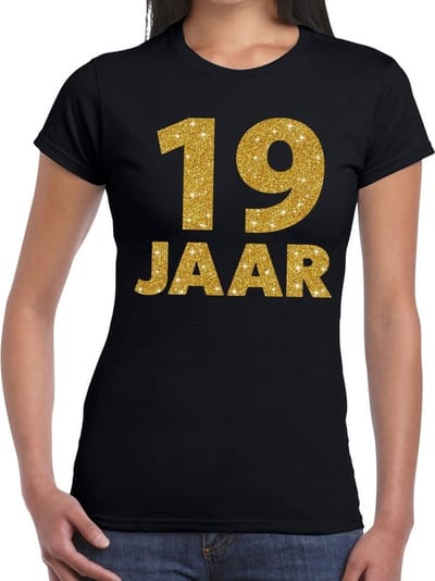 19 jaar goud glitter verjaardag t-shirt zwart dames - verjaardag shirts XS