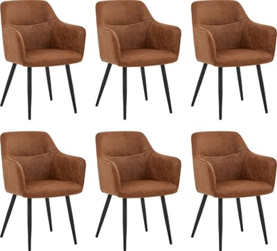 Colenis® - City Eetkamerstoel - Set Van 6 - Cognac - Microfiber - Microvezel - Industrieel - Stoel - Design - Armleuningen