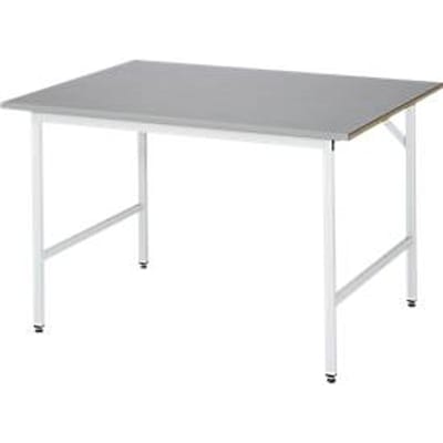 Rau werktafel Jerry, handmatig in hoogte verstelbaar, 25 mm MDF blad met roestvrij stalen bekleding, tot 300 kg, B 1250 x D 1000 x H 800-850 mm, zilver/lichtgrijs