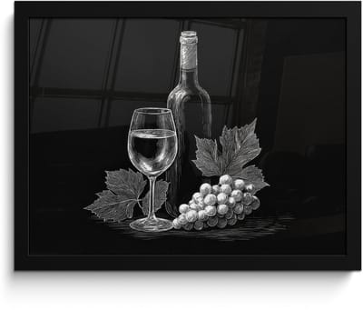 Poster in lijst - Fotolijst 40x30 cm - Posters - Wijnfles - Glas - Druiven - Bladeren - Posterlijst zwart - Decoratie - Wanddecoratie woonkamer - Muurdecoratie slaapkamer
