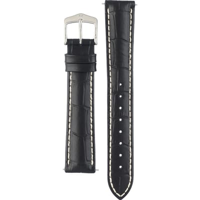 Hirsch Horlogeband -  Modena Zwart - Leer - 18 mm