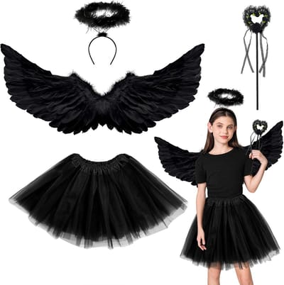 Dailygoods- Engelenvleugels Set - Engel Kostuum Accessoires - Tule Tutu Rok - Halo - Toverstaf - Geschikt voor Volwassenen en Kinderen - Engelkostuum