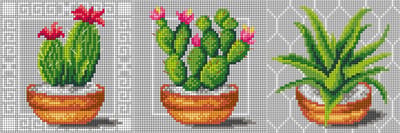 Voorbedrukt stramien - 3401/02/03 - SET VAN 3 - CACTUSSEN - ORCHIDEA 15 x 15 cm (3 x STRAMIEN-GEEN GARENS)