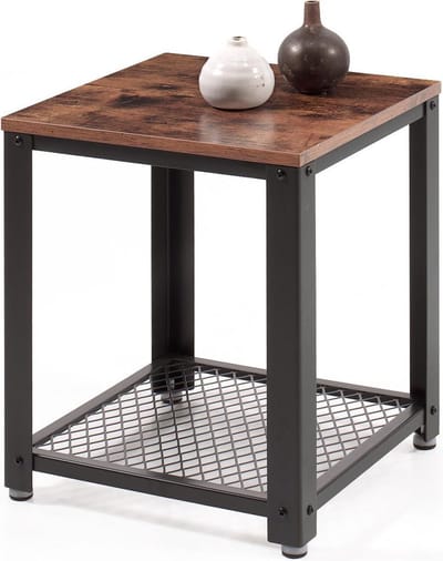 ACAZA Bijzettafel - Zwart en rustiek bruin - 45 x 45 x 55 cm (L x B x H) - 2 Verstelbare Gaasplanken - Kleine Salontafel - Tafel Industrieel - Banktafel - Bijzettafels - Bijzettafel zwart en bruin vintage - Bijzettafel hout - Houten Bijzettafel