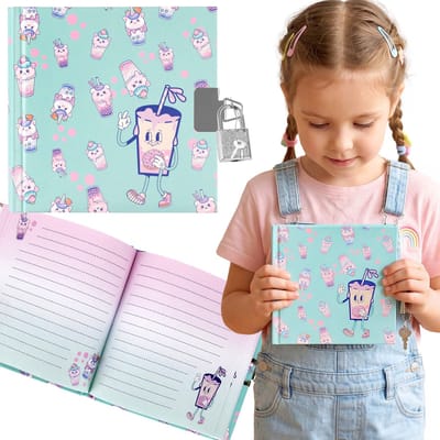 Bubble Tea Jeugddagboek met hangslot, gelinieerd notitieboekje voor meisjes 13x13 cm