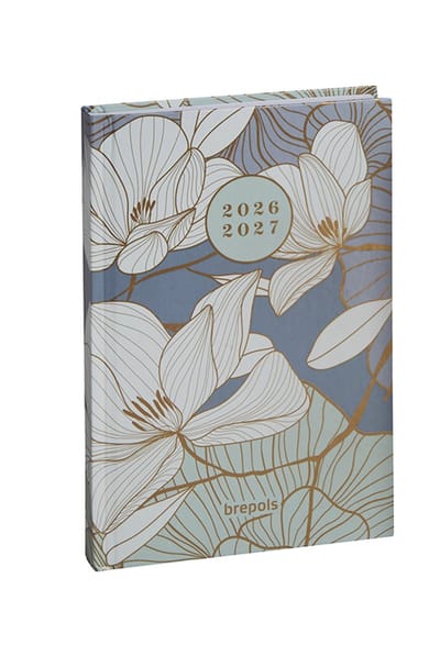 Brepols agenda 2026-2027 - Student FLORAL & LEAVES - Schoolagenda - 1 week op 2 pagina's - Stevige omslag - Weekoverzicht - Blauw - 9 x 16 cm
