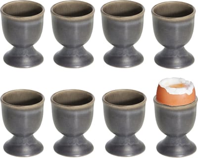8x stuks eierdopjes van aardewerk grijs bruin 5 cm - Houders voor gekookte eieren - Ontbijt en lunch Pasen tafeldecoratie