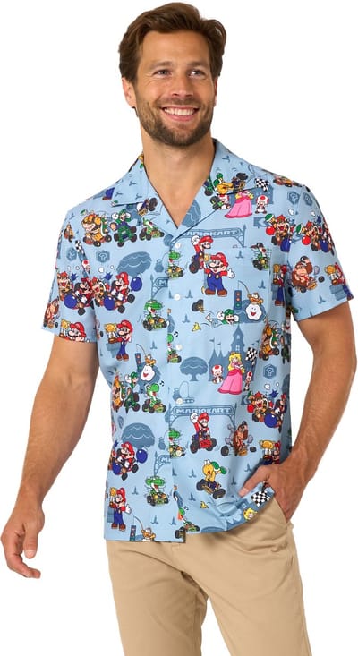 OppoSuits Mannen Hawaiian Mario Kart - Heren Blouse - Mario Overhemd - Hawaii Hemd - Blauw - Shirt - Maat 3XL