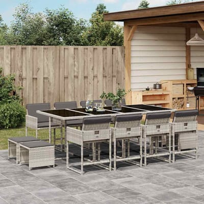 vidaXL - 13-delige - Tuinset - met - kussens - poly - rattan - lichtgrijs