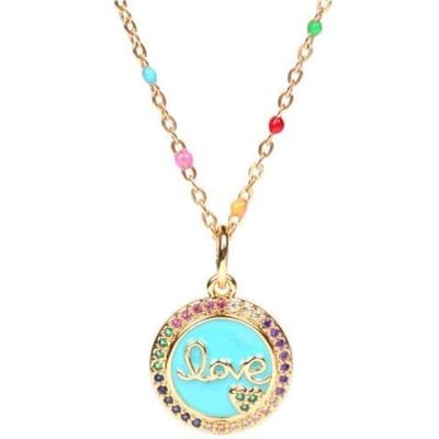 Mode Kleurrijke Zirconium Roestvrij Staal Emaille Ketting Ronde Blauwe Emaille Letter Liefde Patroon Hanger Ketting Choker Sieraden Cadeau beige